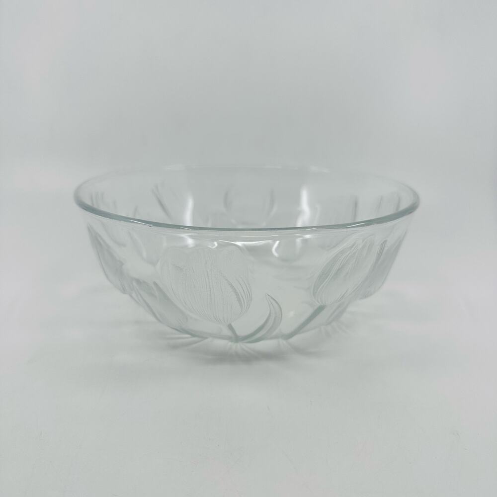 Teleflora Kitchen Tulip Vintage Glass Bowl Clear Textured Table Decor Serveware